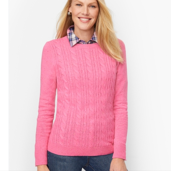Talbots Pink Cable-Knit Crew Sweater sz XLP - Picture 2 of 12